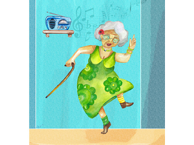 Happy grandma design charachter grandma grandmother illustration photoshop water color