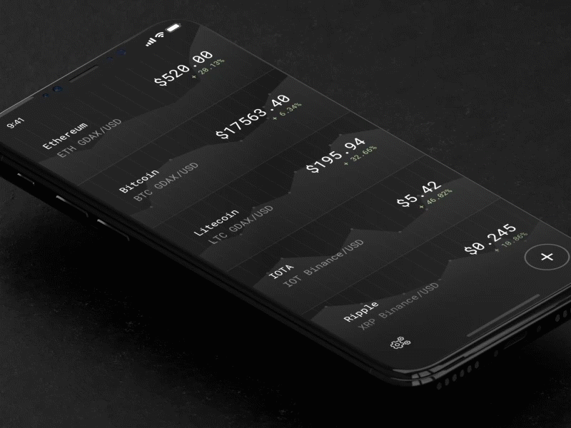 Cryptocurrency list animation app bitcoin coinbase cryptocurrency dark ethereum graph ios iphone x metrics ui