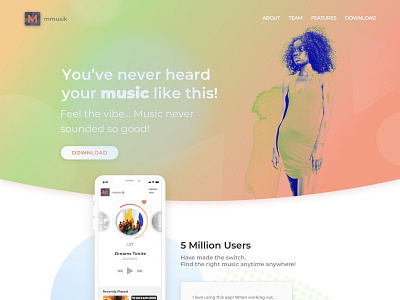 Music Mobile App Landing Page 2x app branding design illustration logo minimal typography ux vector web