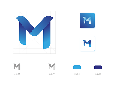 M + V Logo Concept blue blue and white branding concept design dribbble gradient icon inspiration logo minimal white