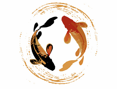 couple of Koi fish illustration in realistic brush abstract animal artistic asian brush calligraphy carp character chinese circle couple drawing fantasy fish gold golden fish good fortune graphic grunge icon