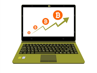 realistic laptop vector illustration display bitcoin assets