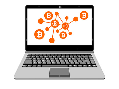 realistic laptop vector illustration display bitcoin digital ass