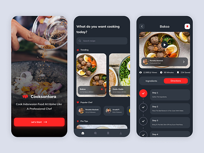 Cooksantara Dark Mode - Recipe App app design food mobile recipe ui ux