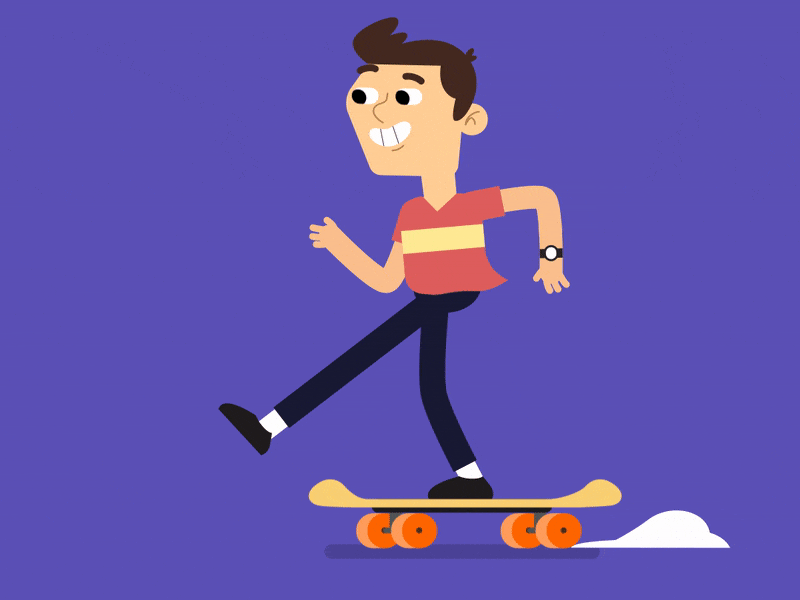 Skateboarding boy 2d ae after effects aftereffects animation art boy character characteranimation flat motion motion design motiongraphic purple skate skateboarding smile sport vector vectorart