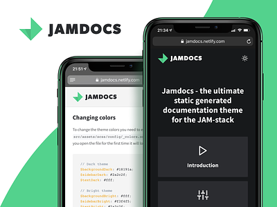 Jamdocs - A serverless documentation theme color theme darkmode docs documentation grid logo gridsome jamstack open source serverless static theme theme design themes ui vue web webdesign