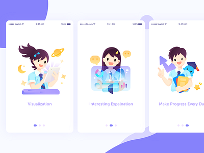 Course introduction abstract thinking boy course data educational app illustration educational app ui girl k12 learning onion math school science and technology star study