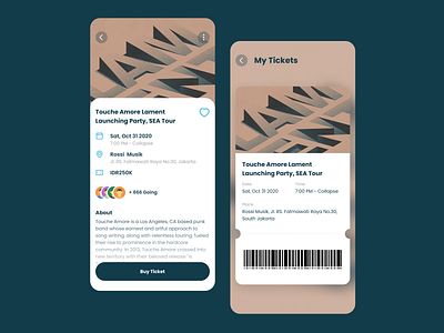 Ticketing Event Exploration band event figma figmadesign ticket touche amore ui