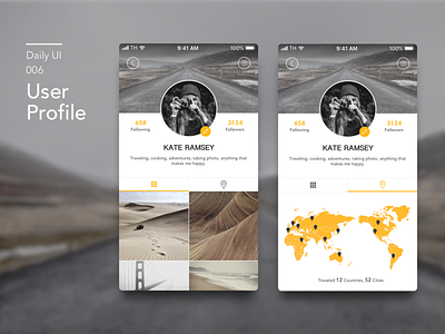 #006-User Profile app dailui daily daily 100 daily 100 challenge daily challange dailyui day6 photo profile travel ui 100 ui100 ui100days user profile