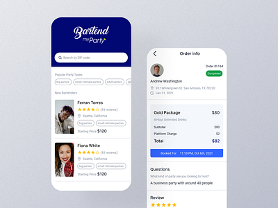 Bartend my Party - Mobile app design.