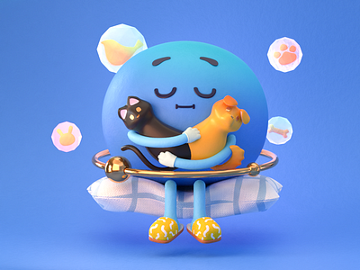 Pet Planet 3d blender cat character dog hug illustration pet planet