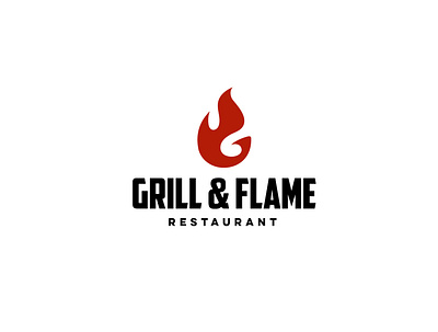 Grill & Flame Restaurant barbeque design fire flame grill kitchen logo modern resturant simple