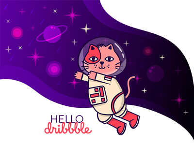 Hello Dribbble! animation cat cat animation cat drawing cat gif cat illustration cat logo design gif illustration space