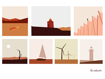 Flat landscape illustration design doodle flat illistration landscape