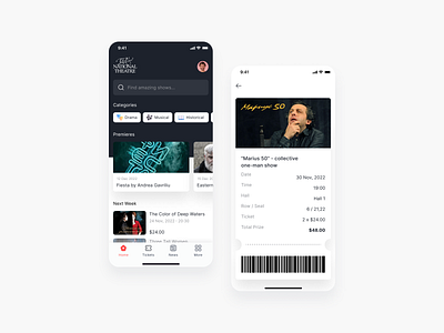 Theatre App adobexd app application design figma illustration minimal mobile ui uiux ux