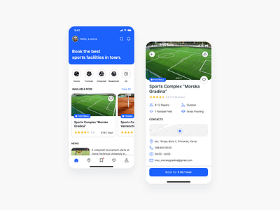 Sports Facilities Booking App adobexd app application design figma minimal mobile ui uiux ux