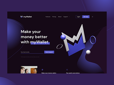 Financial Wallet Landing Page darkmode design designer fintech landingpage minimal ui webdesign website