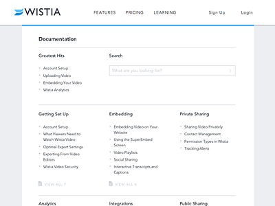 Wistia Doc Homepage documentation support ui