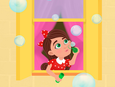 Казуальная девочка дует пузыри illustration