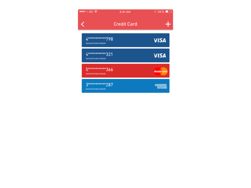 Credit Card List animation principleapp ui ux