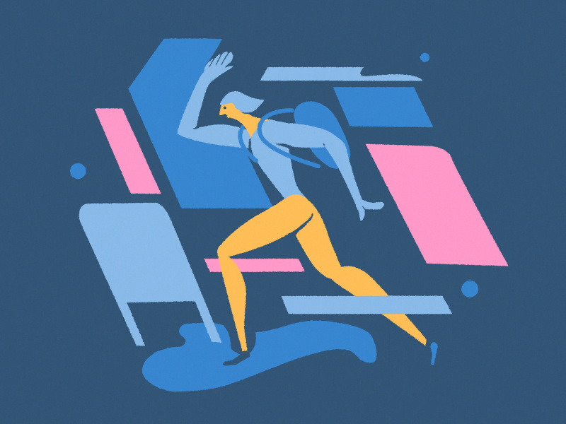 Catch the Train brush woman character painting photoshop flat design illustration