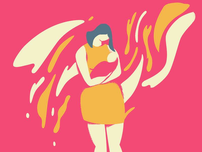 Mother brush train woman character painting photoshop flat design illustration