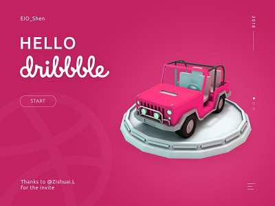 Hello Dribbble app c4d car design flat graphic icon illustration ui vector website