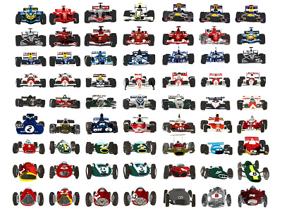 Complete Formula 1 champions cars collage design digital f1 illustration poster