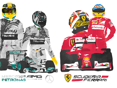 F1 2014 Teams 1 automotive collage digital f1 ferrari formula helmet illustration mercedes poster