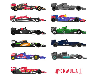 F1 2014 cars collection 1 auto collage collection digital f1 formula illustration poster series