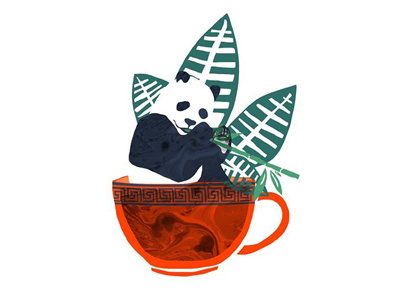 Panda (Poo) Tea collage colour illustration panda tea
