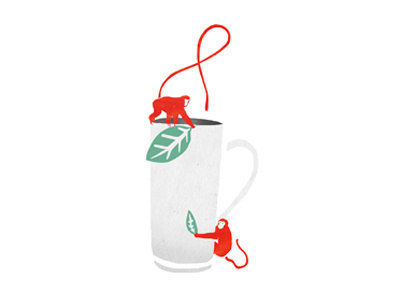 Monkey Picked Tea collage digital illustration tea
