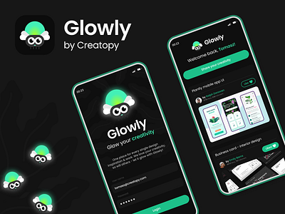 Glowly - Glow your creativity! Mobile app UI & logo