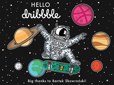 Hello Dribbble dribbble hello dribbble planets skate space spaceman