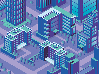 Isometric City Illustration 2 3d blue building buildings cardiff city flat illustration illustrator isometric neon purple south wales vector wales