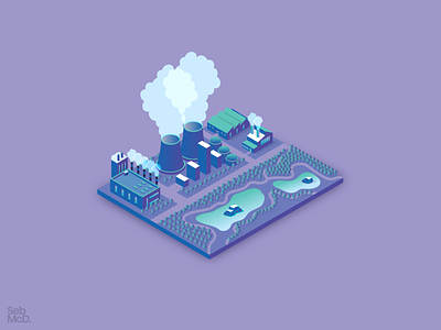 Isometric Industrial Buildings building cardiff city factory industrial isometric isometric art isometric design isometric illustration lake neon pollution south wales wales