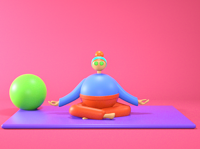 YOGA 3d 3d designer ball blue cinema 4d design exersize flat graphic design green gym hair hand illustration leg orange pink purple ui yoga
