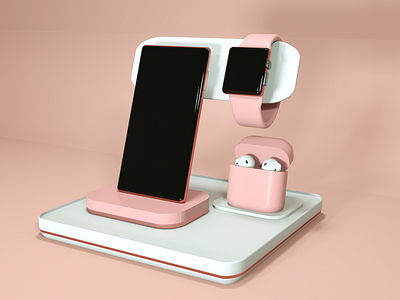 Apple Products 3d 3d design 3d designer apple apple watch art cinema 4d clock design graphic design hearphone illustration iphone phone pink product scene watch