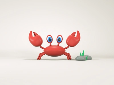 3D Crab 3d 3d designer blue cinema 4d crab design eyes fish graphic design green hand illustration logo plant red scne seaplant stone ui water