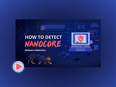Nanocore cobweb cover cyber protection design dog flat graphic design illustration laptop vector video viruses web youtube
