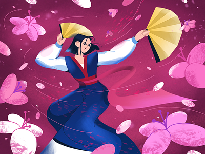 Fanart Disney. Mulan. battle cartoon disney fan fanart fight flat flowers girl mulan sakura warrior