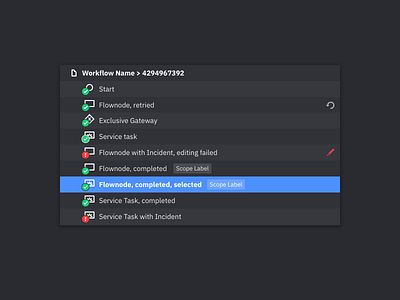 Operate Instance History – Dark Theme app icon list ui