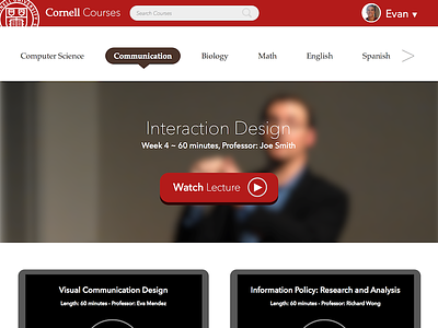 Cornell Video Lectures cornell edtech education flat front-end lecture ui video website