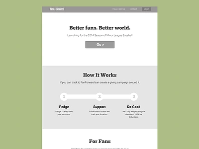 FanForward Launch baseball donate launch milb mlb onepage oswald pledge roboto web wireframe