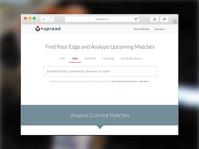 vSpread Search analytics clean filters form nba nfl search white