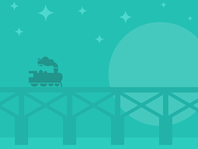 Night Ride bridge illustration ios locomotive moon railroad sketch smoke stars tracks train