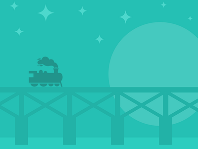 Night Ride bridge illustration ios locomotive moon railroad sketch smoke stars tracks train