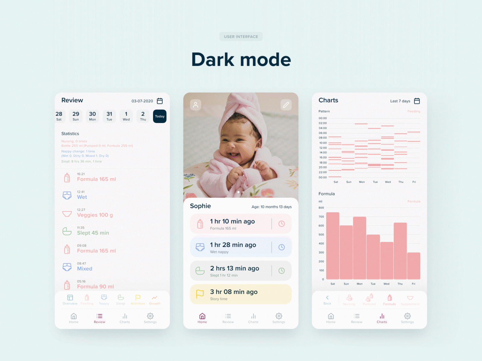 Babee - Baby Tracker App Dark Mode app app design redesign concept ui ux