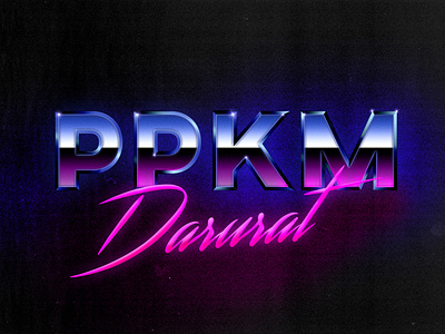 Typography Retro Synthwave 80s — PPKM DARURAT corona virus logo synthwave typography