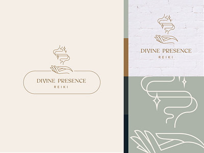 Divine Presence Reiki bohemian branding celestial design feminine graphic graphic design hands holistic line logo reiki witchy